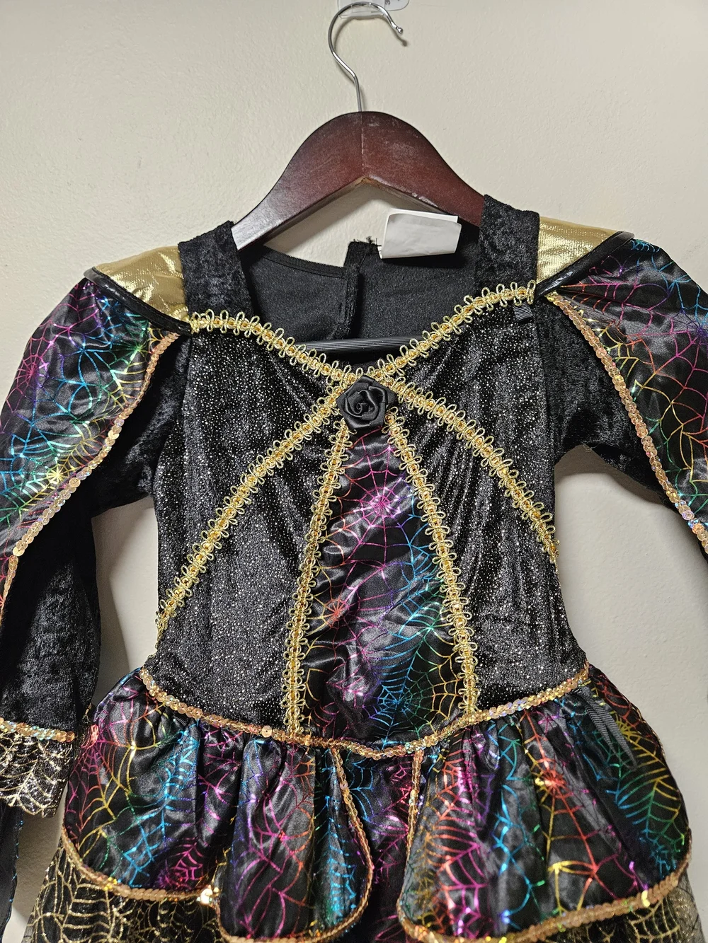 Kids Halloween Sparkle Spiderweb Costume Dress - Black & Multicolor Size 5-6